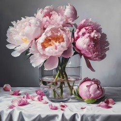 Stampa su Tela "Natura Morta con Vaso di Peonie" - Eleganza Classica per la Tua Casa